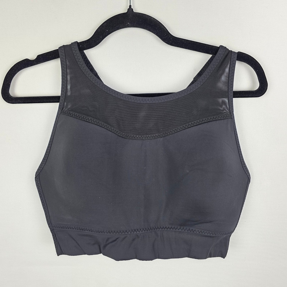Athleta Black Mesh Racerback‎ Sports Bra Medium Support Workout Fitness Size Lg